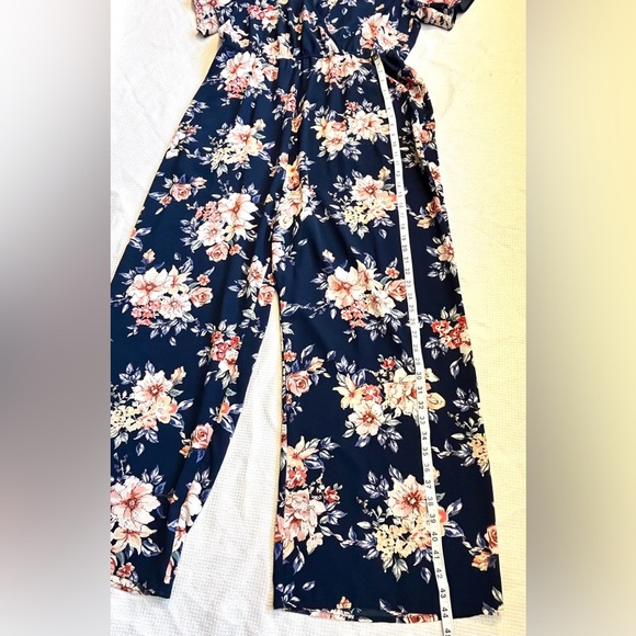 Xhilaration Floral Navy Pink Lightweight Polyester Blend Jumpsuit Women’s XXL - Picture 10 of 16